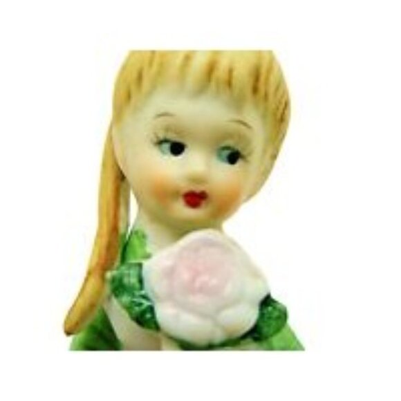 Vintage Lefton Girl Figurine Month Collections April Flower Girl Hand Painted - Picture 6 of 8